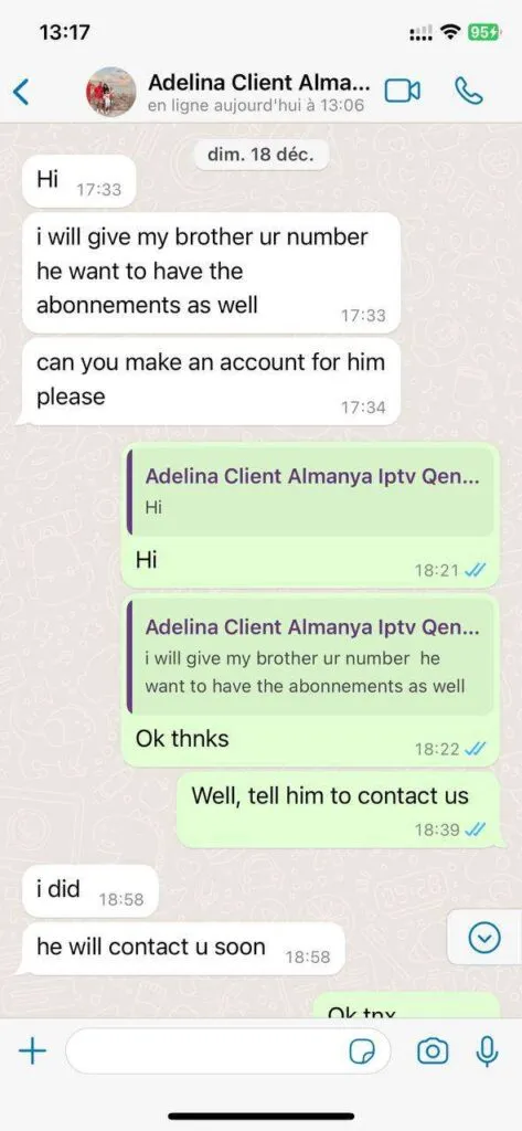 Zest IPTV WhatsApp chat screenshot verified customer feedback 5